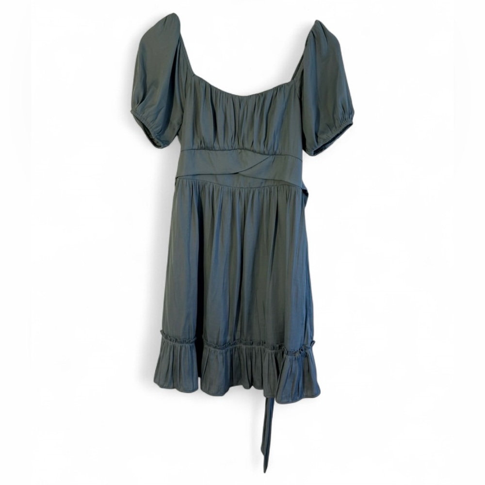 Altar'd State Short Puff Sleeve Ruffle Hem Scoop Neck Dress Sage Green | S